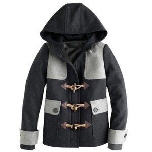 NEW J Crew 0 Colorblock Duffle Toggle Wool Coat Jacket